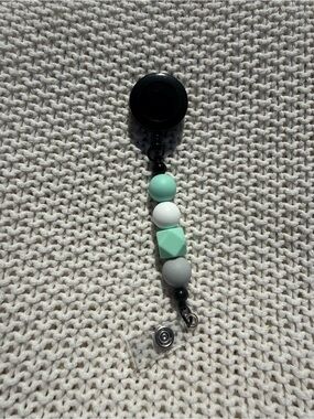 Mint & Gray Beaded Badge Reel -